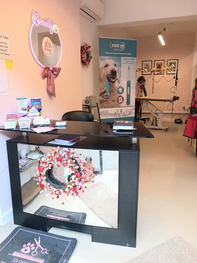 The welcoming front desk at K9 Design, Belper